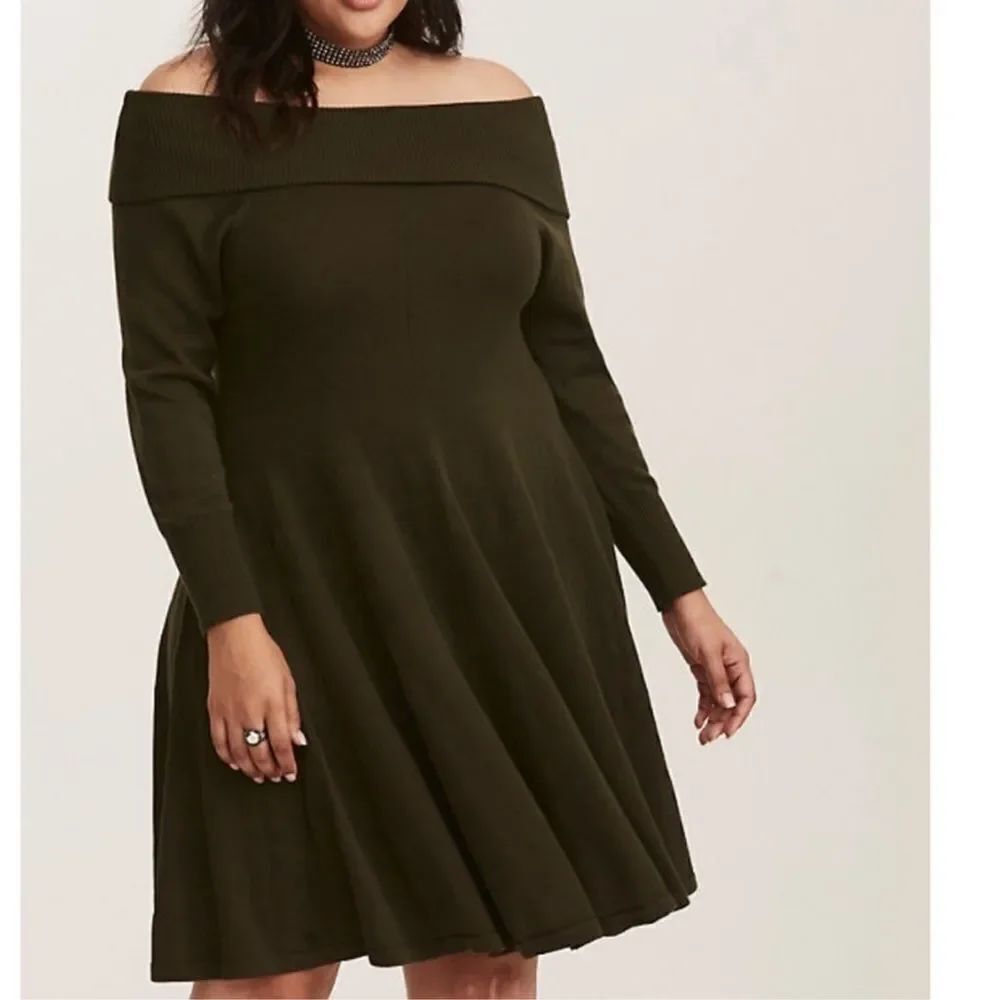 Torrid Off The Shoulder Green Sweater Dress Women’s 2XL XXL